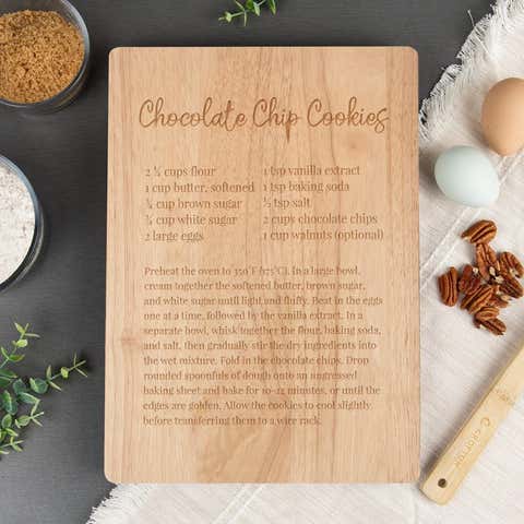 Large Custom Cutting Board - Maple Finished Rubberwood - Add Your Typed Recipe - 10x14 Inch Personalized Gift