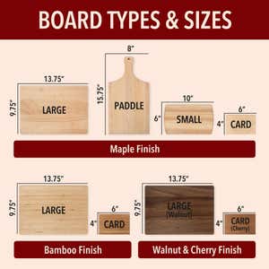 Size and Shape Choices for Your Engraved Cutting Board (Walnut, Bamboo and Maple)