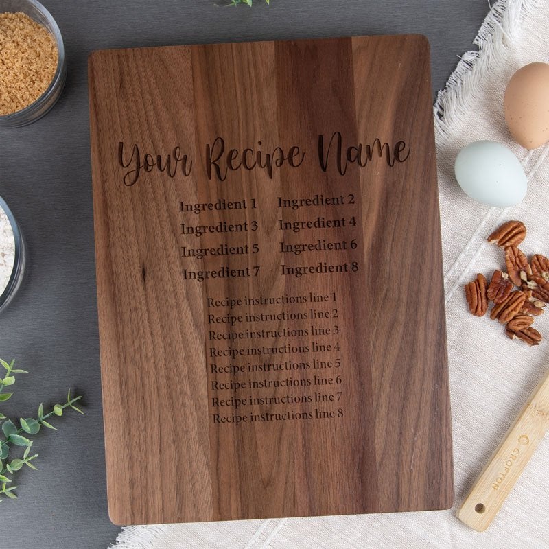 Large Custom Cutting Board - Handmade Walnut Hardwood - Add Your Typed Recipe