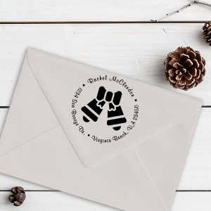 Bells and Bow Return Address Stamp Imprint Examples on Envelopes