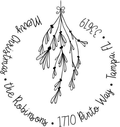 Mistletoe Round Script Christmas Return Address Stamp