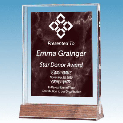Honorary Donor Marble Ruby Polished Acrylic Award on Walnut Base
