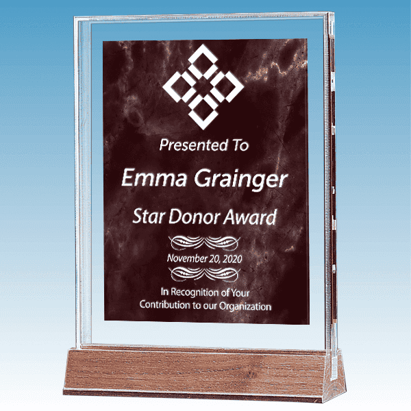 Honorary Donor Marble Ruby Polished Acrylic Award on Walnut Base