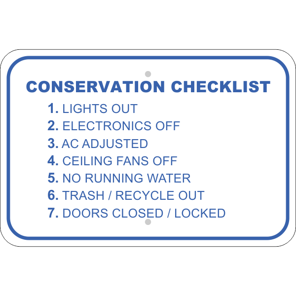 Horizontal Conserve Before Leaving Checklist Sign