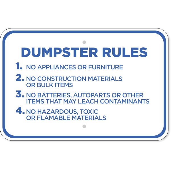 Horizontal Dumpster Rules Sign