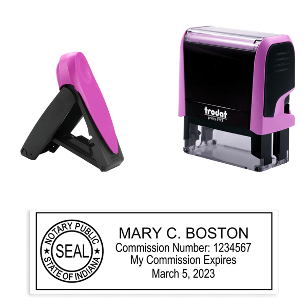 Indiana Notary Pink Stamp - Rectangle