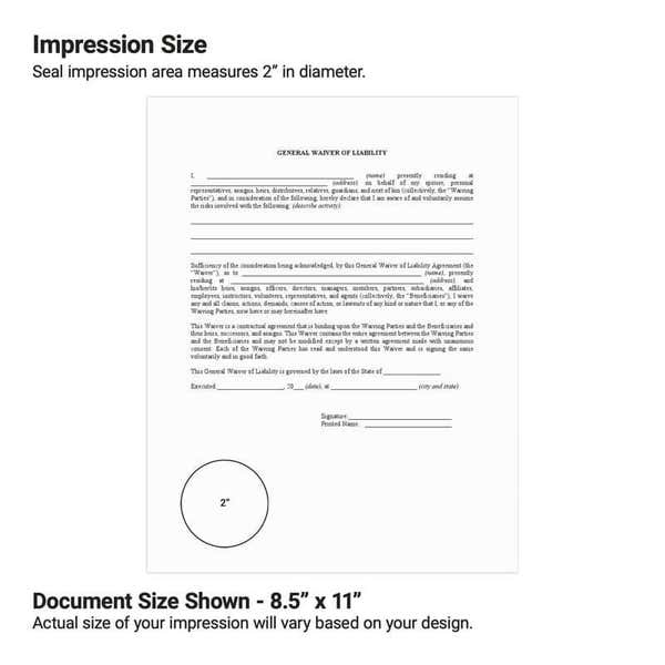 The size of the embosser impression shown at the bottom of a document