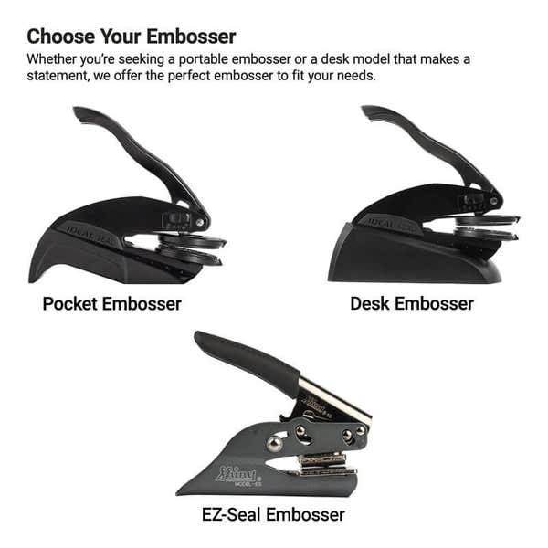 Pocket, desk, and EZ-Seal embossers for notary and architect seals.  