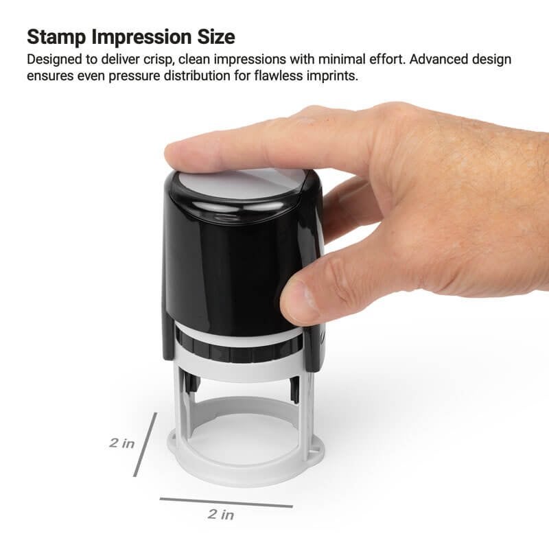 An infographic showing the dimensions of the stamp impression size