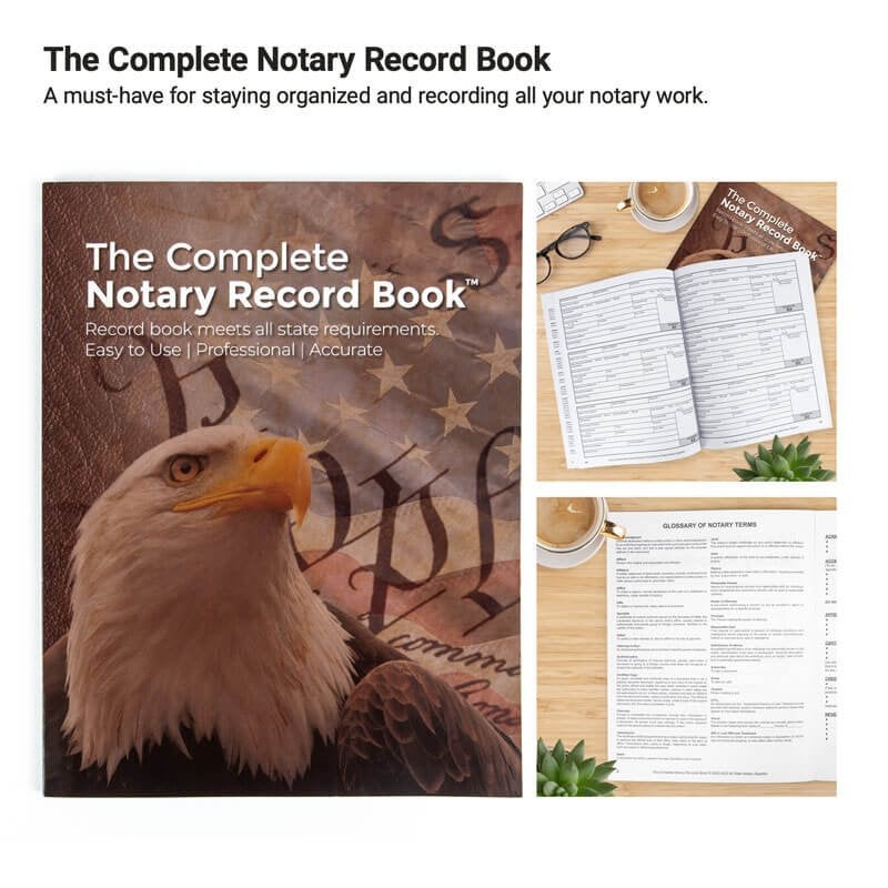 Complete Notary Record Book with eagle cover and organized entry pages.