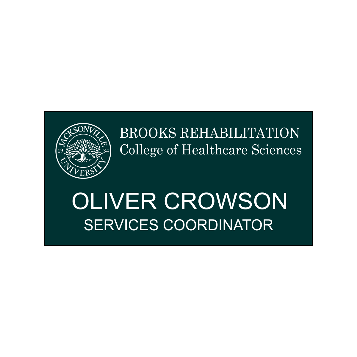 Jacksonville University Brooks Rehab Green Name Tag