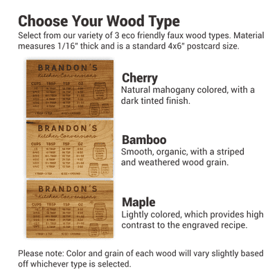 Custom Kitchen Conversion Chart Magnetic Recipe Card - alternate view