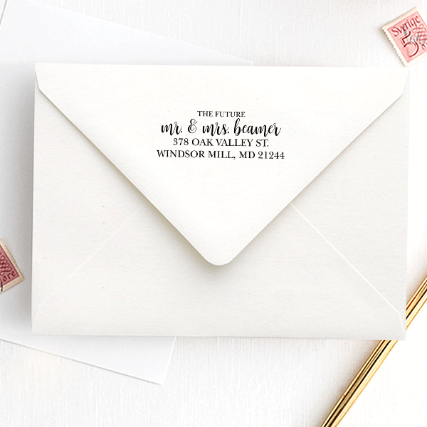 Future Mr. and Mrs. Script Address Stamp