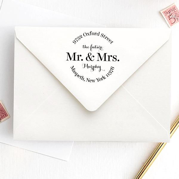Future Mr. and Mrs. Bold Round Address Stamp