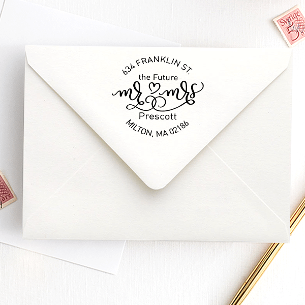 Future Mr. and Mrs. Heart Round Address Stamp
