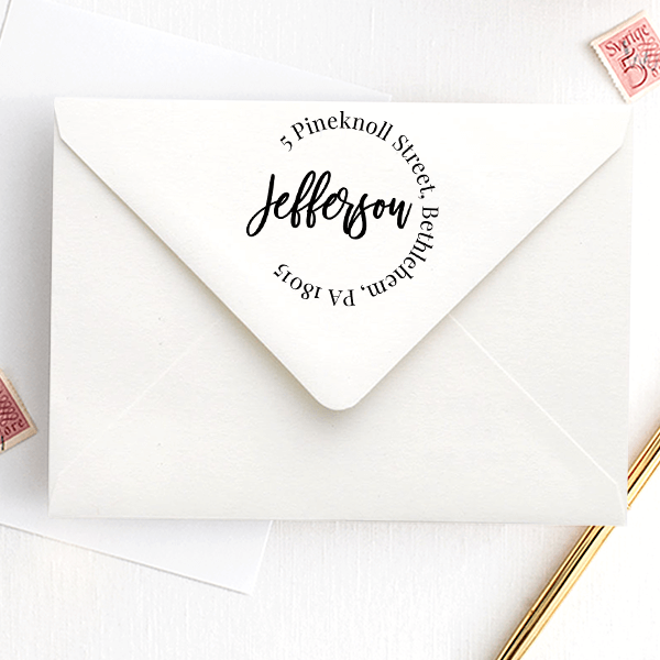 Modern Script Round Address Stamp