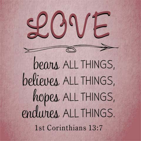 "Love Bears All Things, Believes all Things, Hopes all Things, Endures all Things" Poster Sign