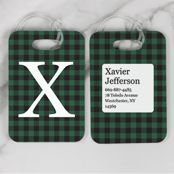 Green Buffalo Plaid Monogram Luggage Tag