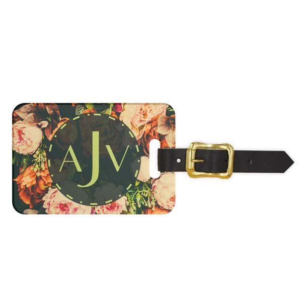 Vintage Floral Initials Luggage Tag - Front