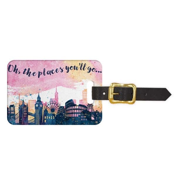 Skylines Watercolor Luggage Tag - Front