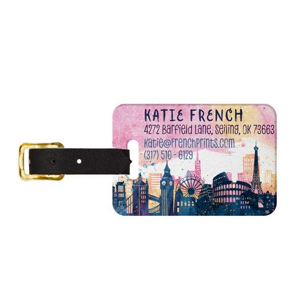 Skylines Watercolor Luggage Tag - Back