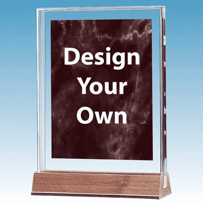 A4268RU Ruby Marble Design Acrylic Award with Walnut Base