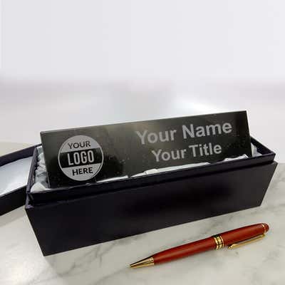 Natural Engraved Marble Desk Name Plate - alternate view