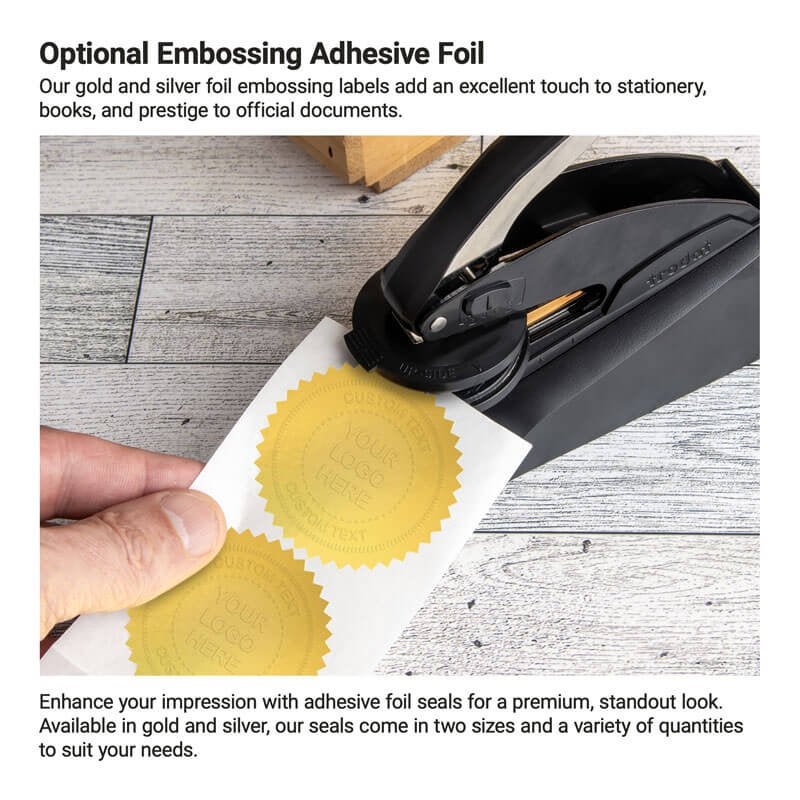 Embosser making an impression on an adhesive foil 