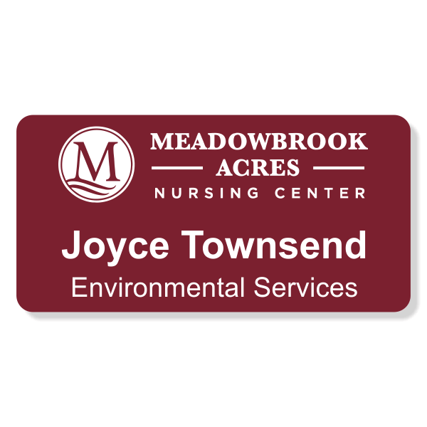 Meadowbrook Acres Burgundy Name Tag