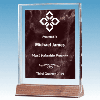 Most Valuable Person Marble Ruby Polished Acrylic Award on Walnut Base