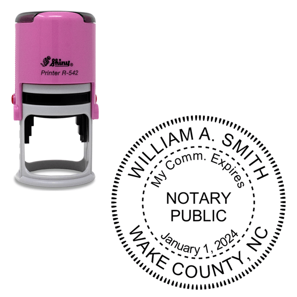 North Carolina With Expiration Date Round Pink Notary Stamp