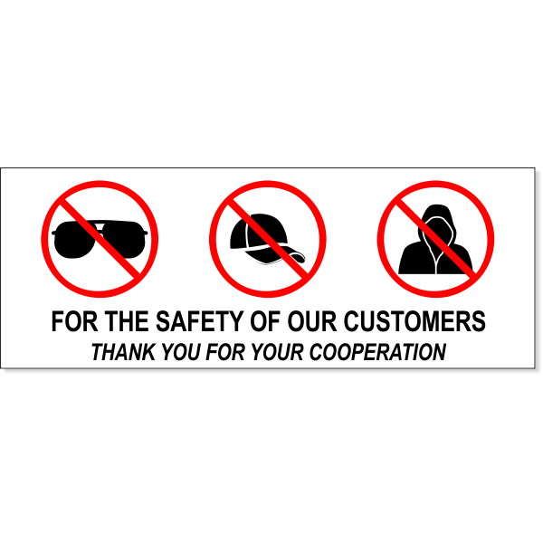 No Sunglasses Hats Hoods 3" x 8" Full Color Sign