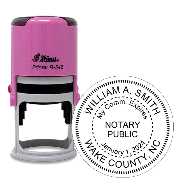 North Carolina With Expiration Date Notary Pink Stamp - Round