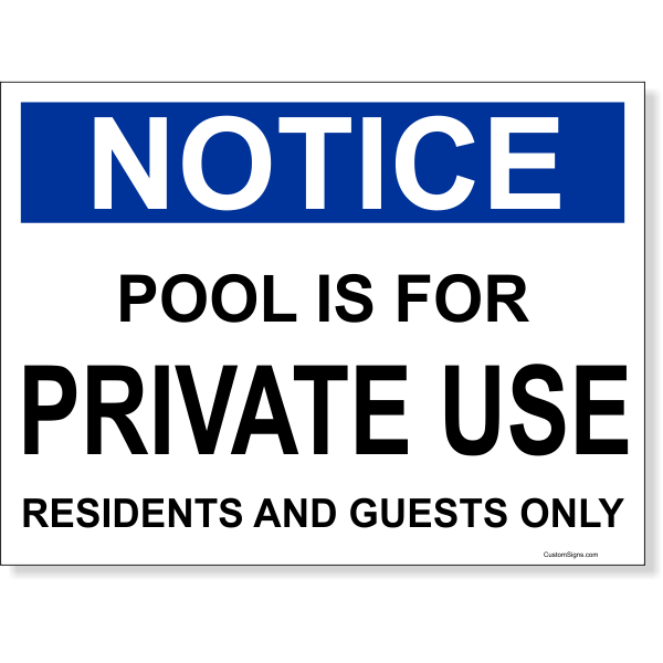 Notice Pool for Private Use Full Color Sign | 6" x 8"