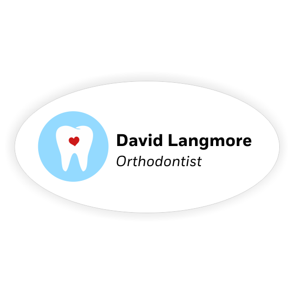 Heart in Tooth White Oval Dentist Name Tag