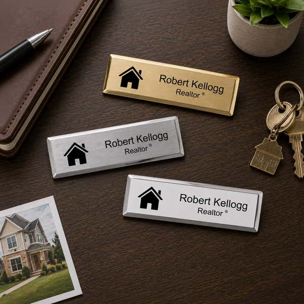 Real Estate Small Rectangular 3" x 1" Premier Holder Name Tag