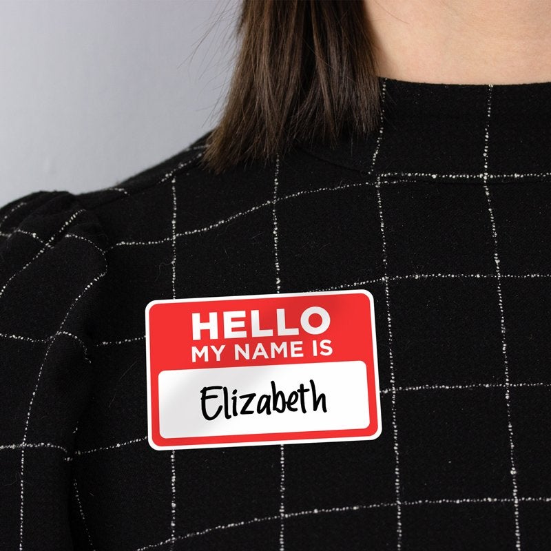 Hello My Name is Sticker on shirt