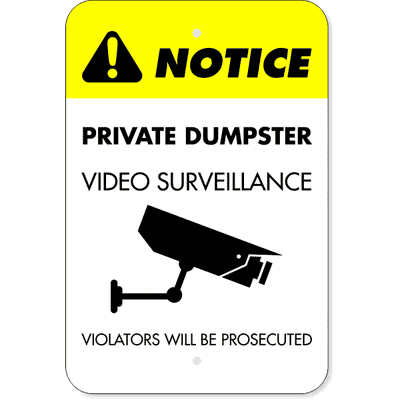 Vertical Private Dumpster Video Prosecution Sign