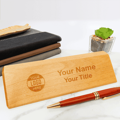Natural 2" x 10" Engraved Logo Red Alder Desk Wedge Corporate Gift - alternate view