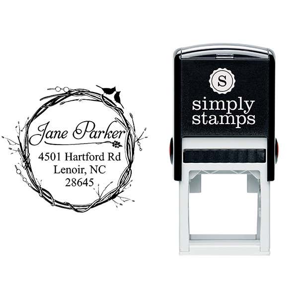 Bird and Organic Twigs Address Stamp Body and Imprint