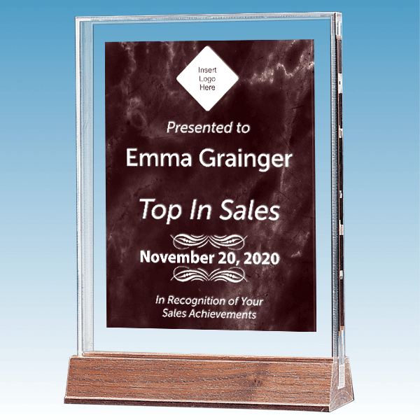 Sales Goal Marble Ruby Polished Acrylic Award on Walnut Base