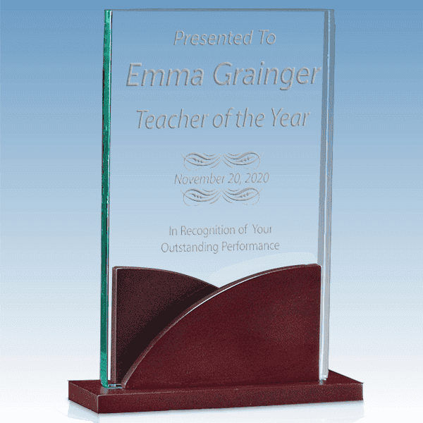 Scholastic Teacher Premium Acrylic Award with Mahogany Base