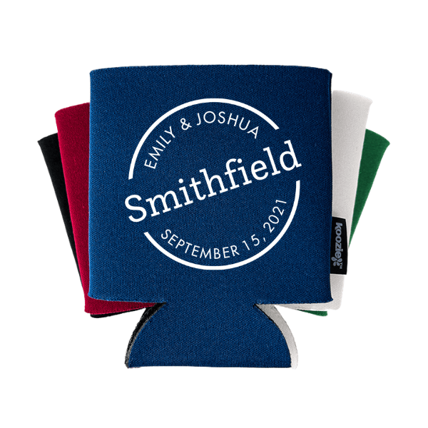 Koozie® Slab Serif Circular Wedding Drink Cooler