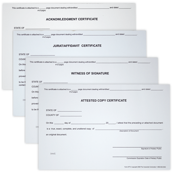 Witness, Acknowledgement, Attest, and Jurat - Set of 4 Notary Certificates