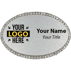 Silver Bling Oval Name Tag