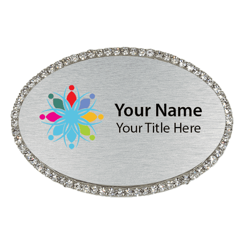Rhinestone Full Color Magnetic Oval Name Badges