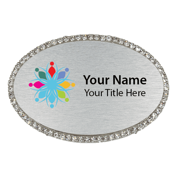 Rhinestone Full Color Magnetic Oval Name Badges