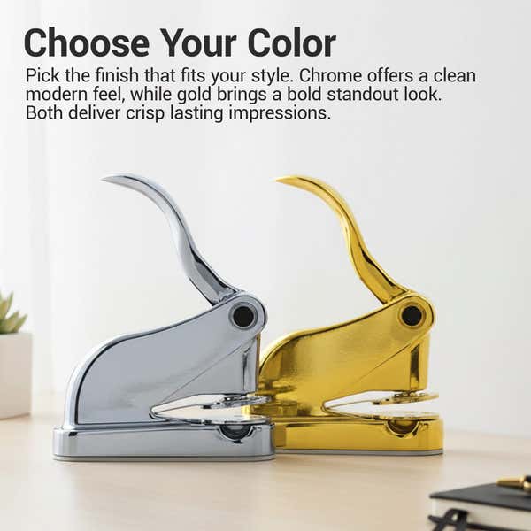 Heavy duty embosser in chrome and gold