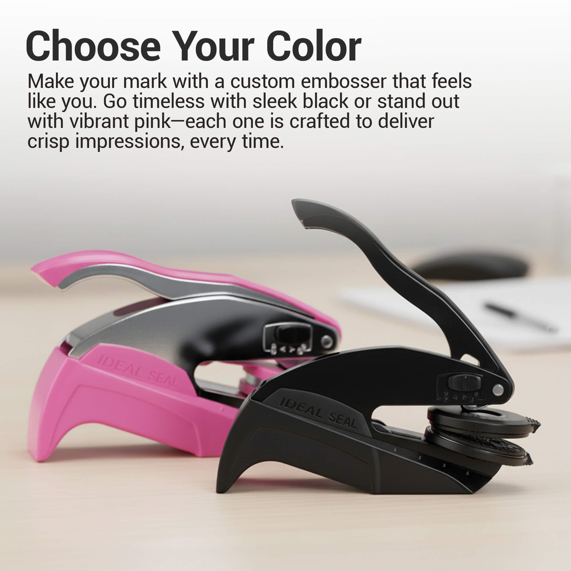 Desk embosser two color finish options