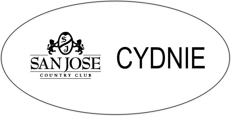 San Jose Country Club Engraved White Oval Name Tag